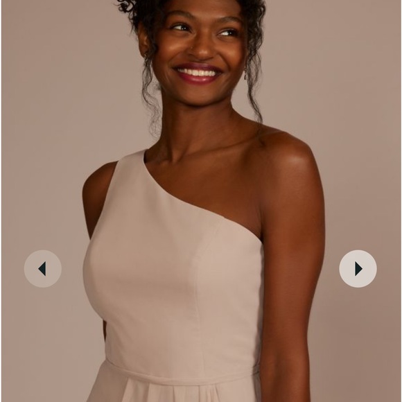 Davids Bridal Chiffon one-shoulder bridesmaid dress with cascade Navy/marine - Picture 3 of 12